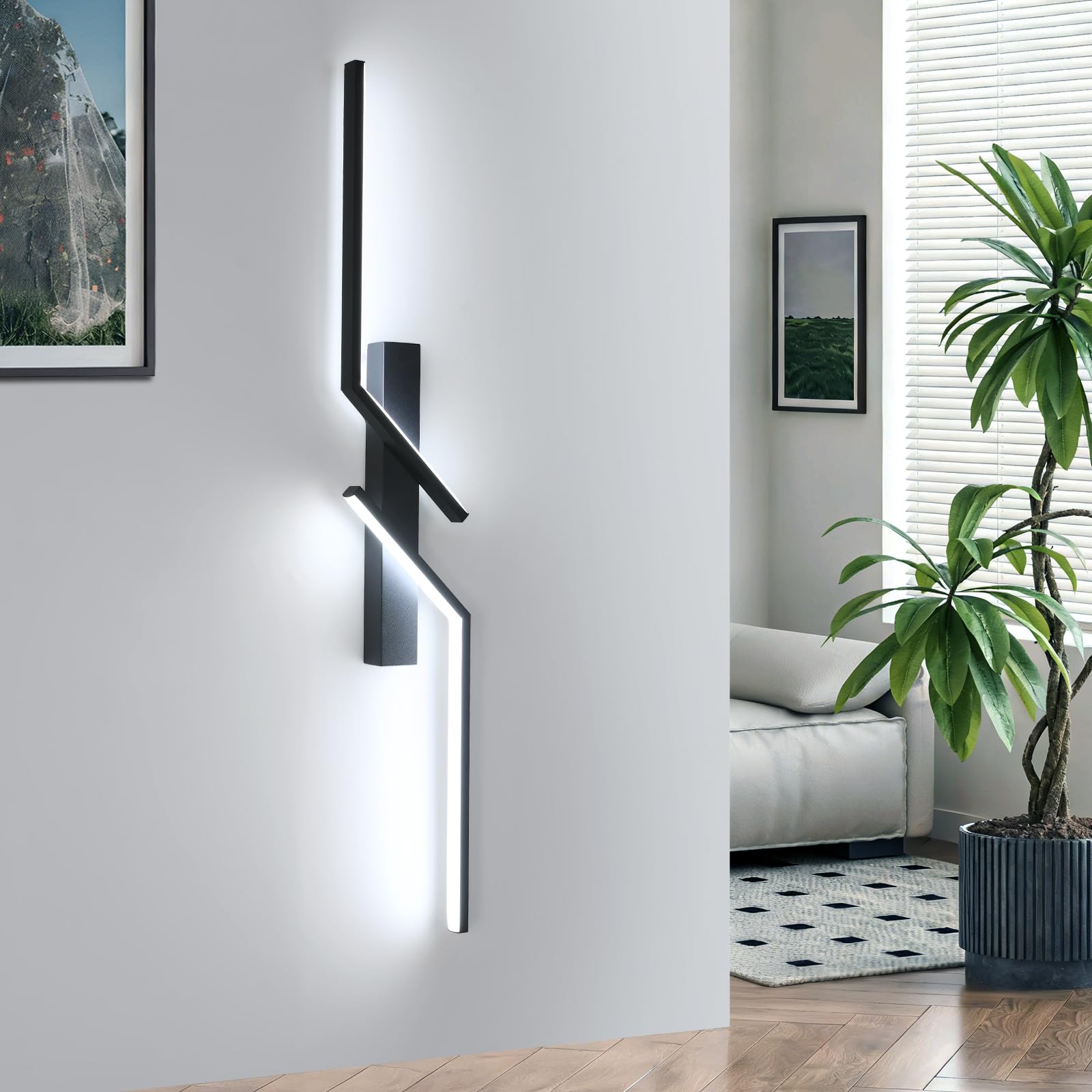 Goeco LED Wall Light Indoor Modern 81 cm 24 W 6500 K 2700 lm Black | LED Wall Lamp Long 2 Fimmige Cool White Light, Modern LED Wall Lamp Black for Hallway Staircase Living Room Bedroom