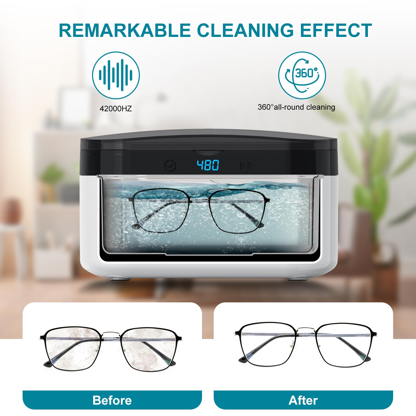 LifeBasis Nettoyeur Ultrasonique 42000Hz, 500ML Nettoyeur à Ultrasons Portable avec Panneau Tactile et 5 Modes pour Lunettes,Bijoux, Montre,Pinceaux de Maquillage