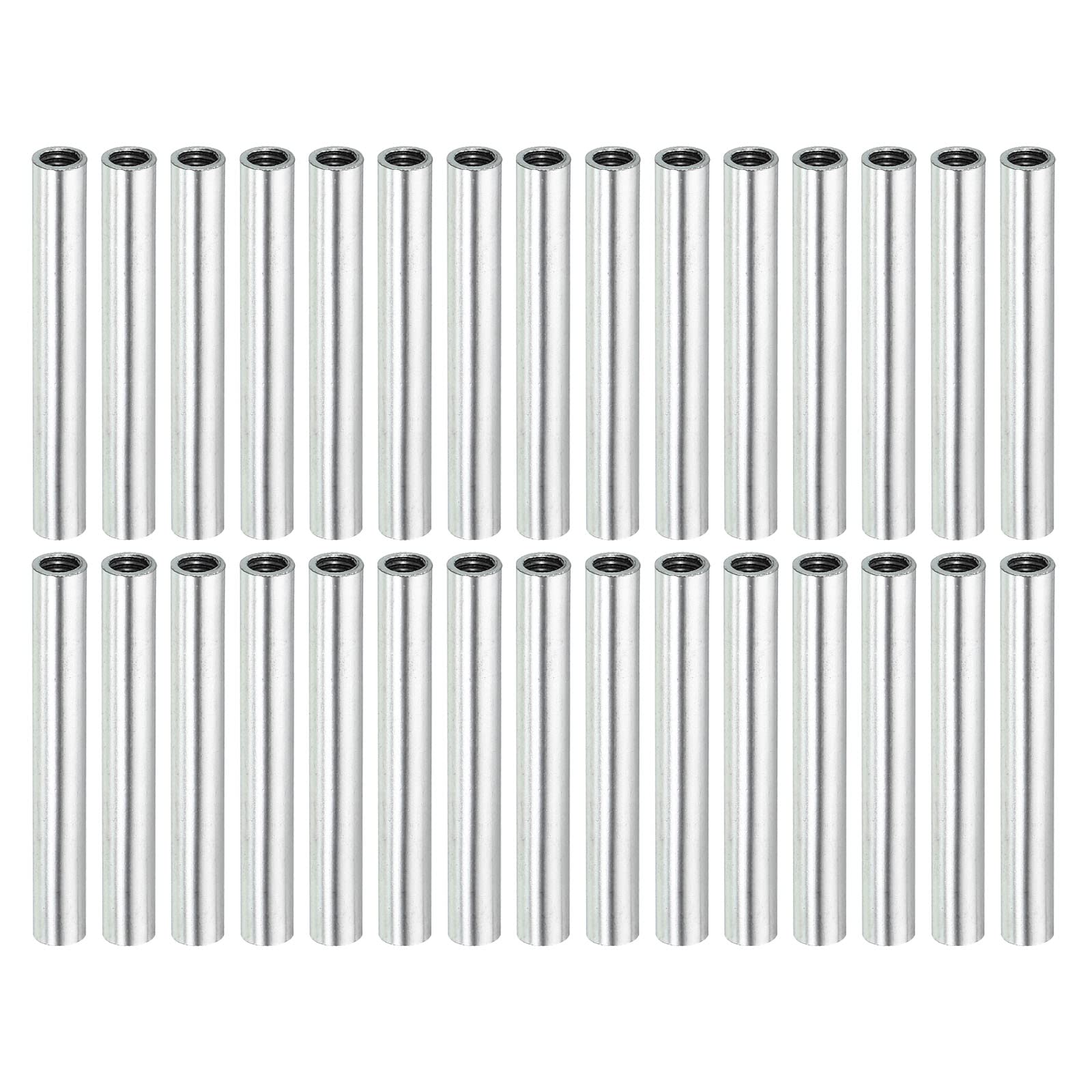 MECCANIXITY Round Coupling Nut, M4x0.7mm Female Thread 40mm Threaded Round Sleeve Connector Rod Bar Stud Tube Nut Hardware Fastener, Silver Pack of 30