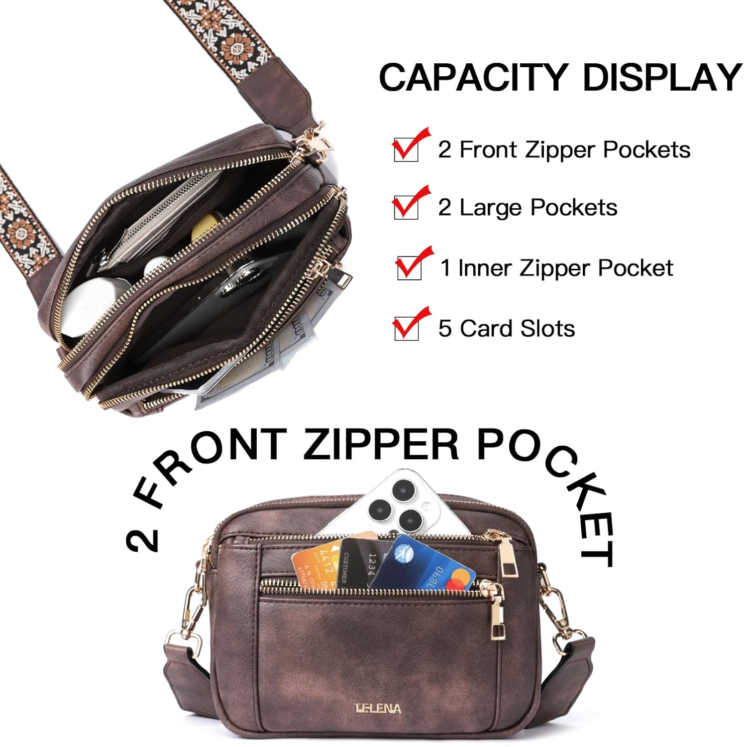 Telena Small Crossbody Bags For Women Vegan Leather Crossbody Purse With Adjustable Wide Strap For Daily Life - Image 6