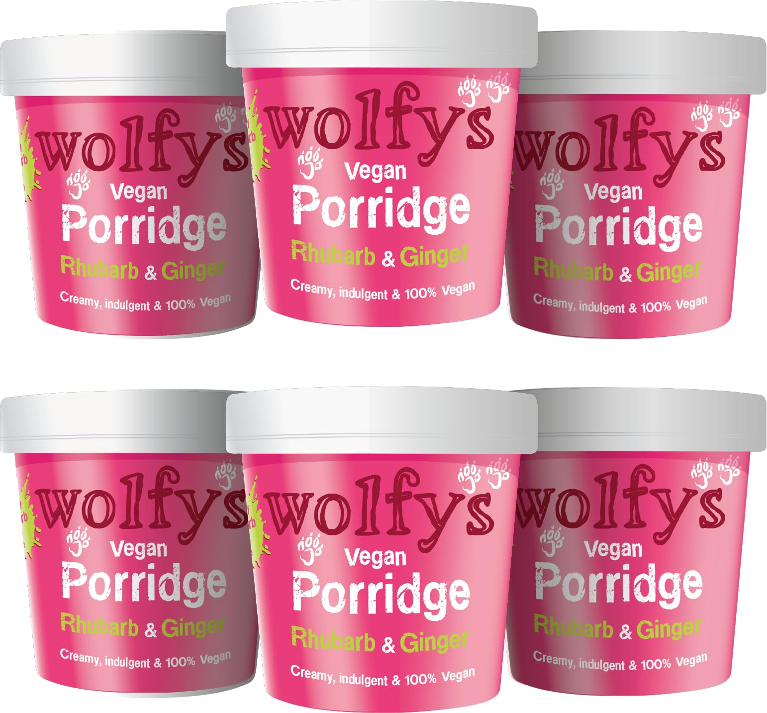Wolfys Vegan Porridge with Rhubarb & Ginger Jam, 84g (Packof 6)
