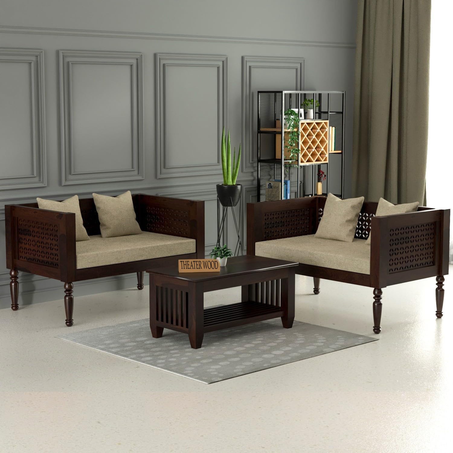 Sheesham Wooden 4 Seater Sofa Set for Living Room | Rosewood Cushion Sofa | Solid Wood Sofa Set for Lounge (Walnut, 4 Seater)-image-43