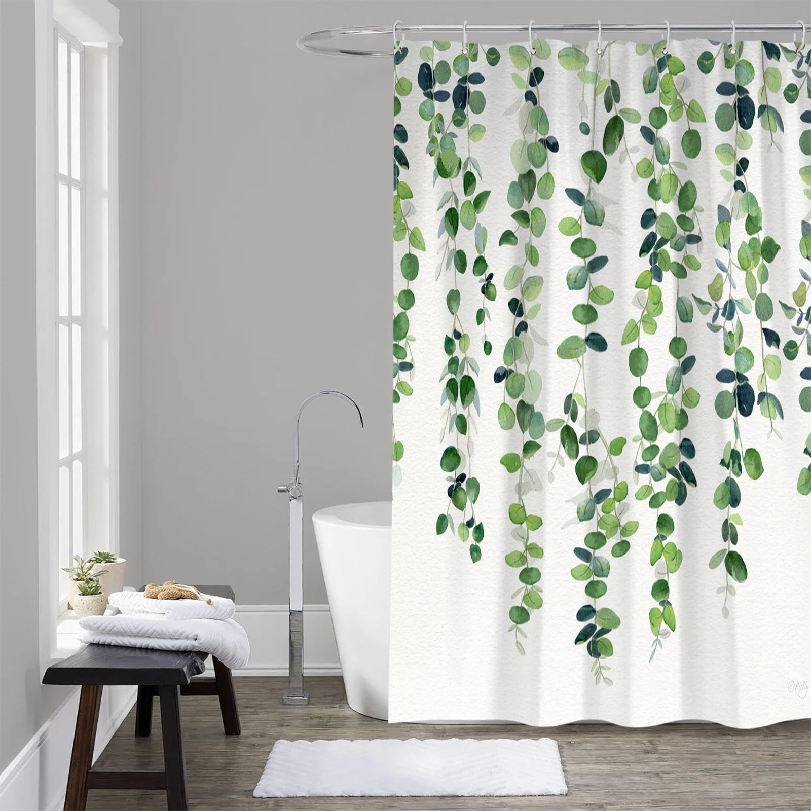 Guirlande d'eucalyptus Rideau de Douche imperméable Rideau de Salle de Bain Rideau en Tissu Polyester décoration de la Maison 300x180cm (118x71in)
