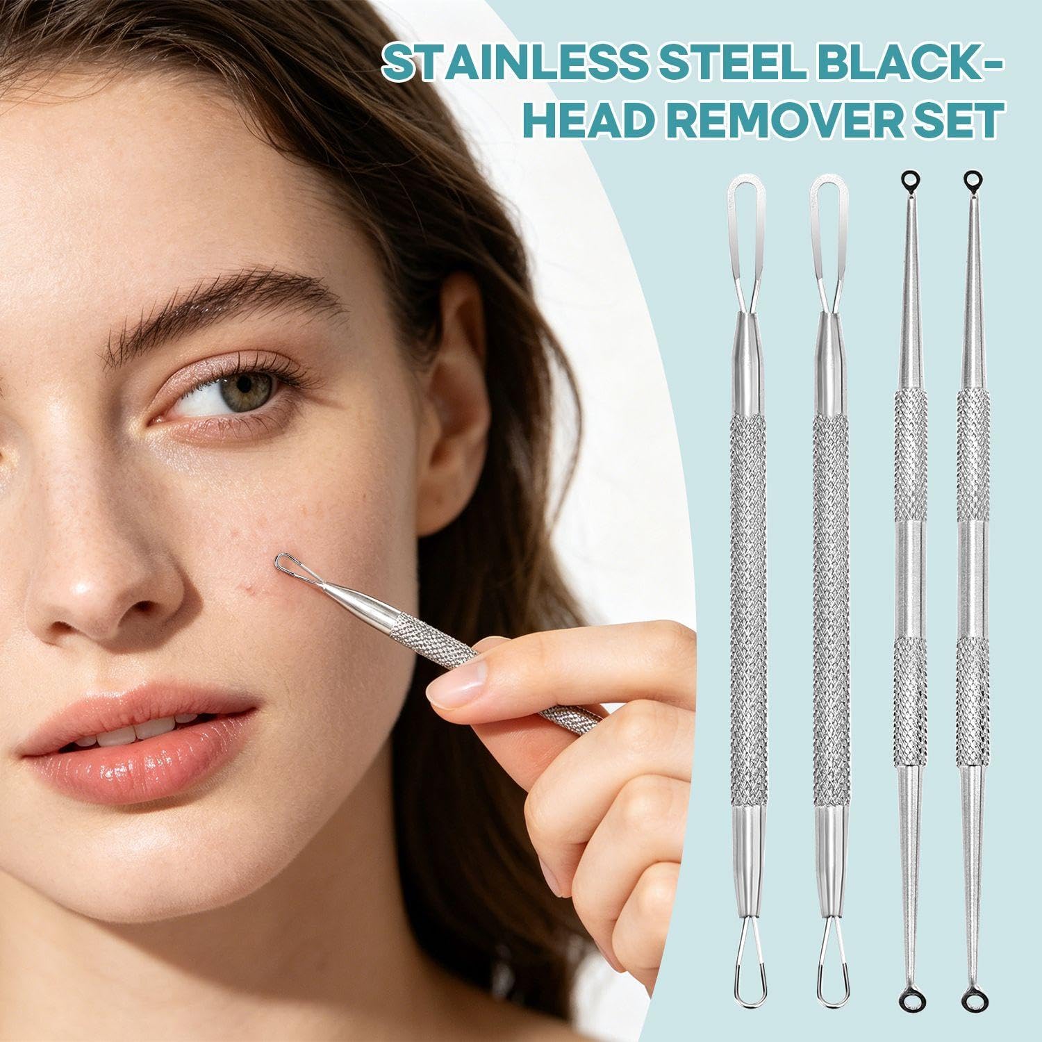 Stainless Steel Acne Needles Set 4 Pcs Double Head Round Printing Poke Flower Design Beauty Tools Skin Care Acne Care Products image 5