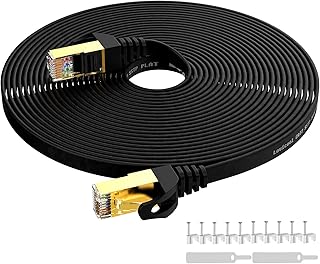 Lovicool CAT 7 Ethernet Cable 10m, High-Speed 600Mhz/s Gigabit LAN Network Patch Cord Flat Design Gold Plated RJ45 Connector for Switch/Router/Modem/PCs