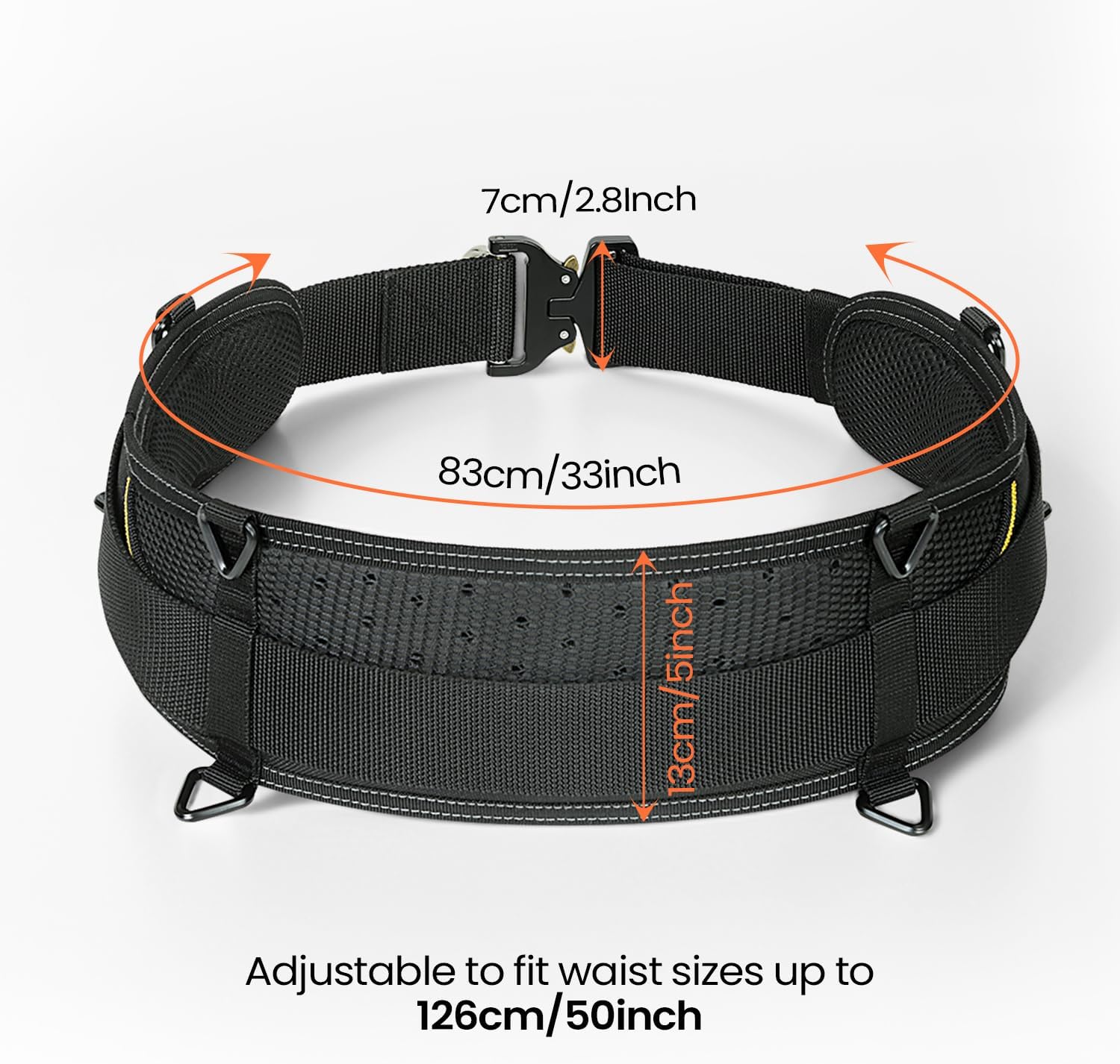 Multifunctional 33 Inch Tool Belt with Insurance Insert Buckle, 50 inch Adjustable Waist, Black, Fine Stitching