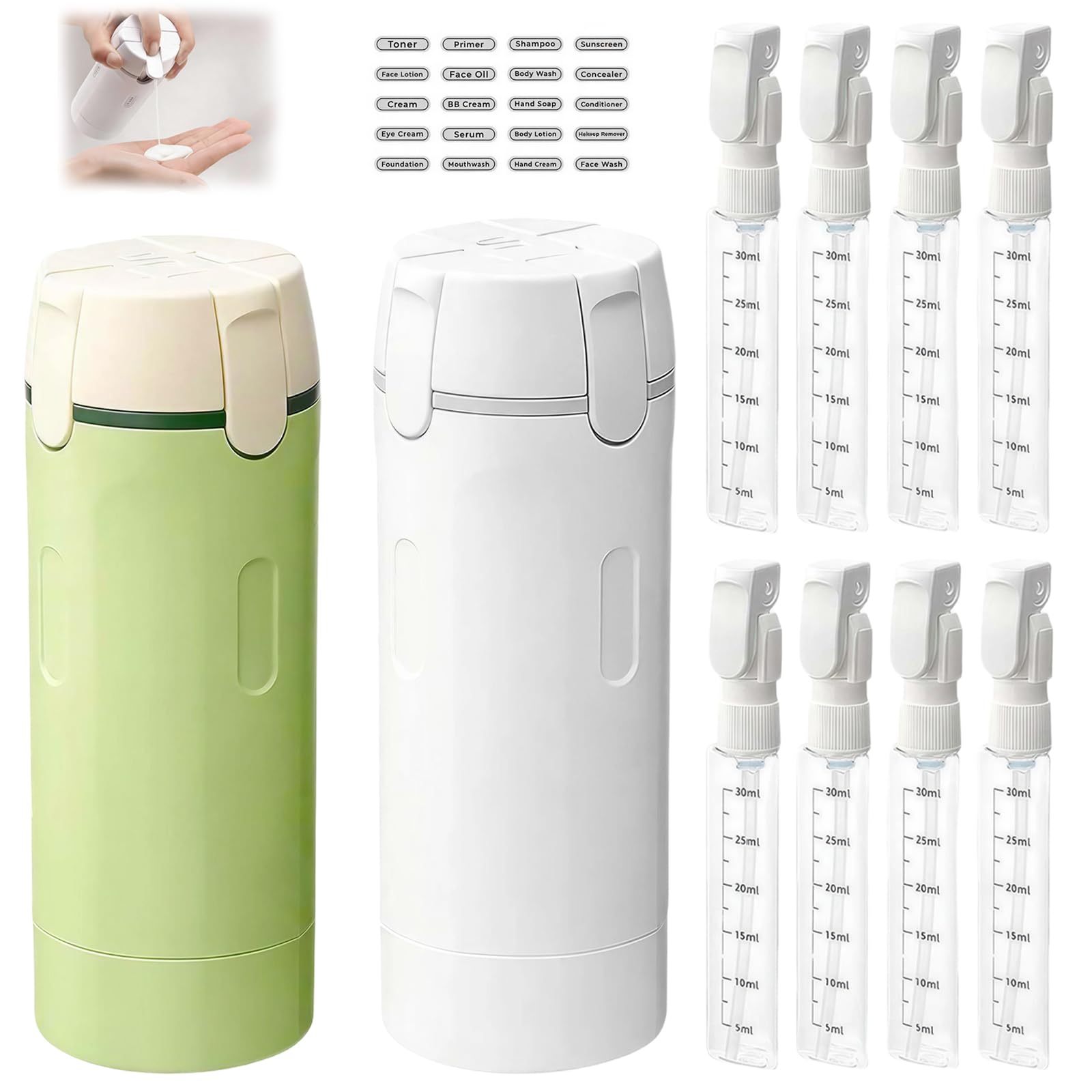 2PCS 4-in-1 Travel Dispenser Bottles, Refillable 40ml Toiletry Containers