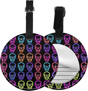 Reusable Luggage Tag for Business Travel International Travel | Neon Skulls Dust Proof Travel Id Identification Labels, Luggage Identifiers