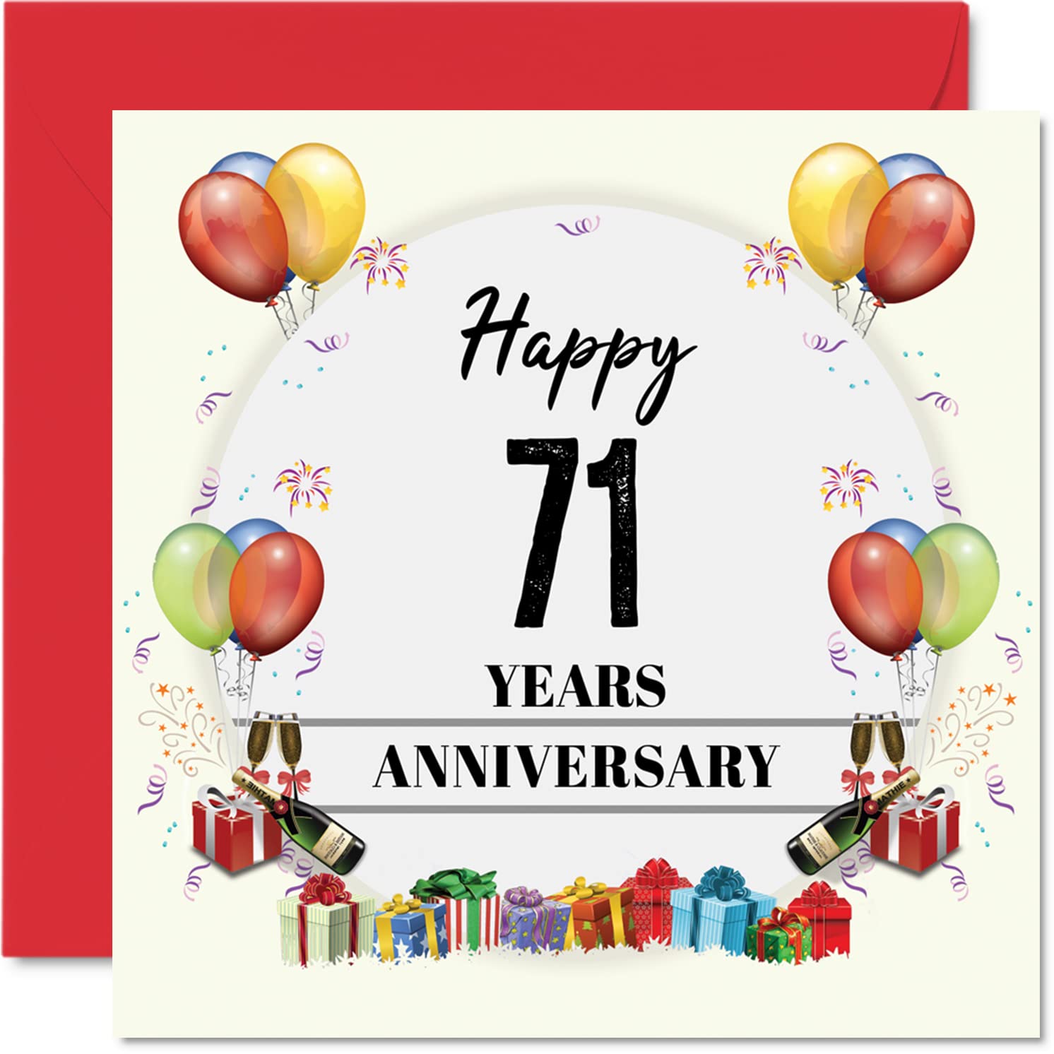71st Anniversary Card for Husband Wife - Party Balloons - Happy 71st Wedding Anniversary Card for Partner, 145mm Greeting Cards Anniversaries