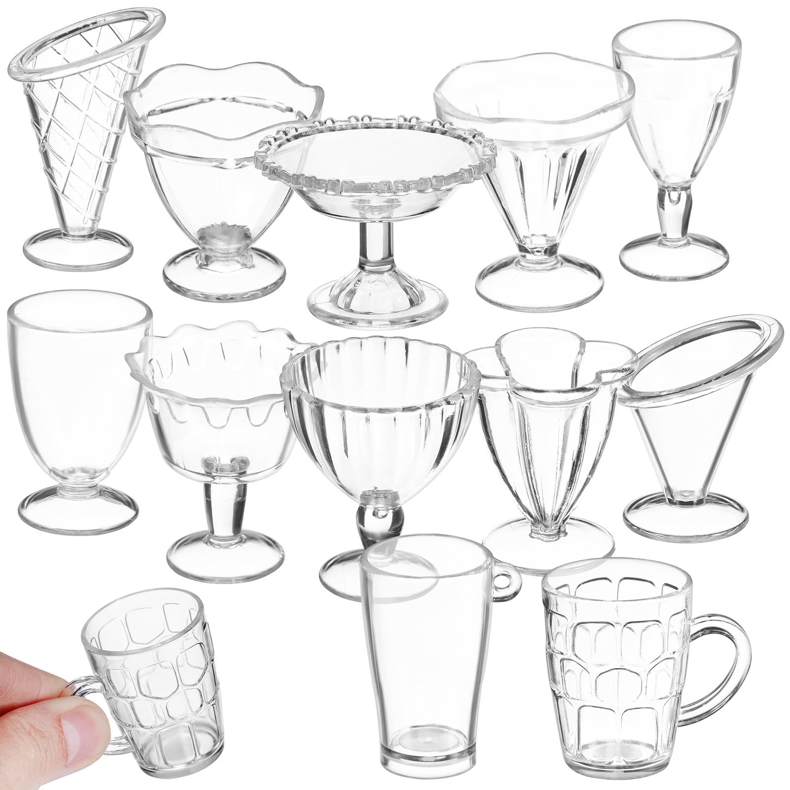SUPVOX 12 Pcs Dollhouse Miniature Cups - 1:12 Scale Transparent Plastic Dessert Glasses - Tiny Kitchen Accessories for Kids Pretend Play, DIY Mini Food Craft & Party Bag Fillers - Clear Parfait Cups