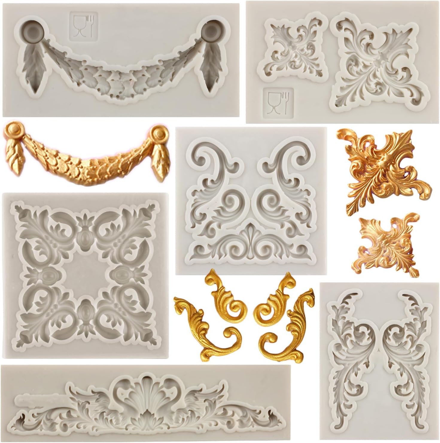 Molde de Silicona para Fondant Baroque Scroll Border Lace - 6 Piezas