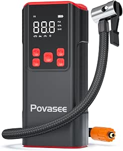 Povasee Portable Tire Inflator - 150PSI Cordless Air Compressor With LCD, Auto Stop, Flashlight For Cars, Bikes, Motorcycles - View #4
