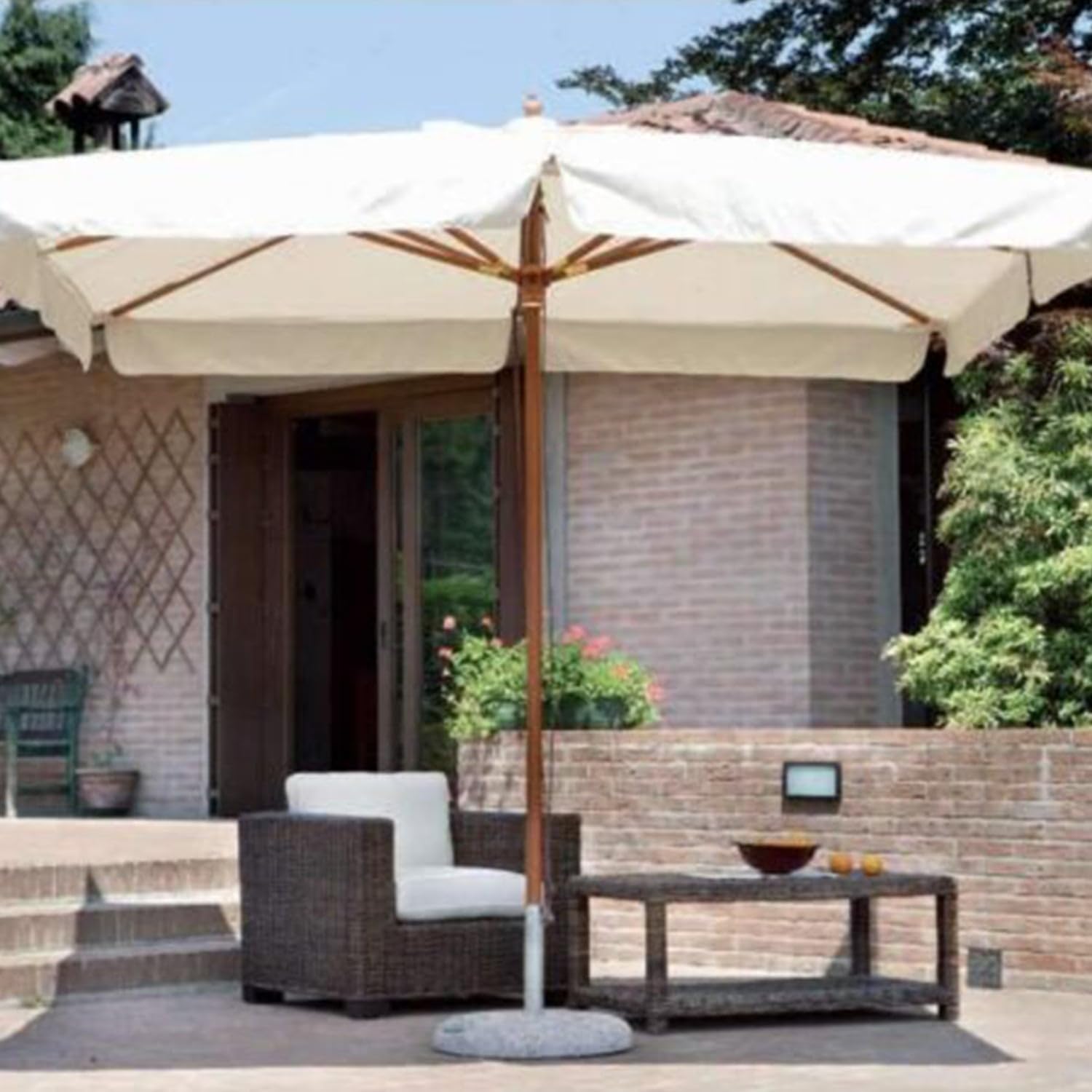 Sicignano | Base Rotonda 55 cm per Ombrellone da Giardino in Cemento Graniglia Fantasia 35 Kg, con Tubo Ferro Zincato Diametro Interno 52 mm per Palo - Arredo Giardino Piscina