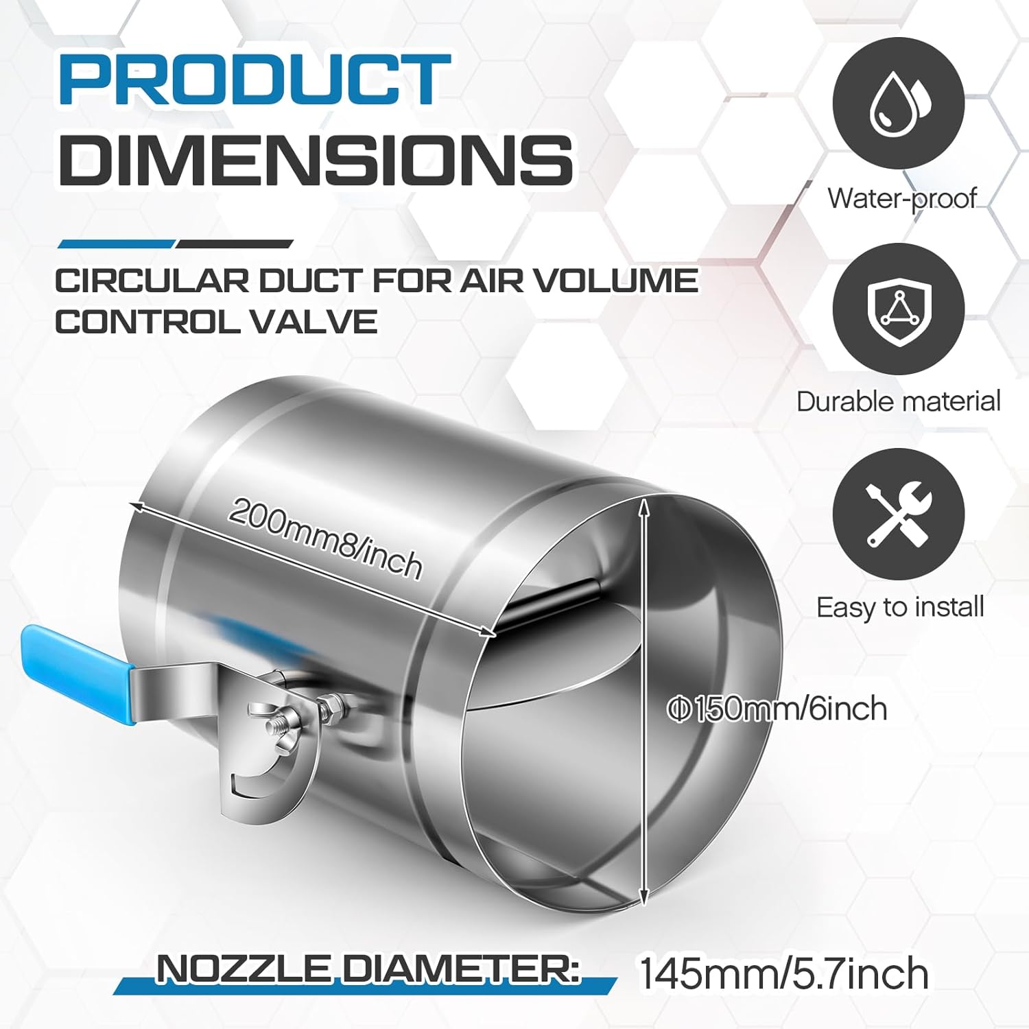 2 Pcs 6" HVAC Duct Manual Volume Backdraft Damper Metal Adjustment Airflow Ducting Branch Damper Stainless Steel Valve with Adjustment Handle for Air Ventilation System Range Hoods