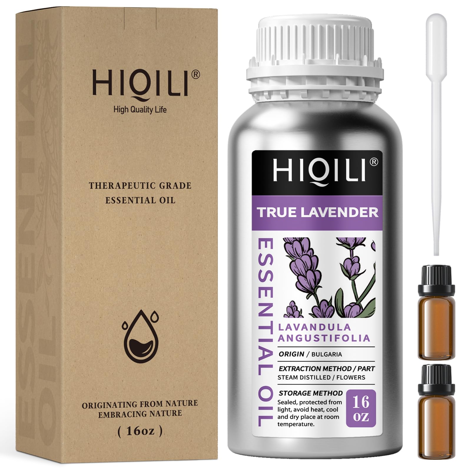 HIQILI Natural Lavender Essential Oil 16 fl oz | Large Capacity for Aromatherapy & DIY - main product image