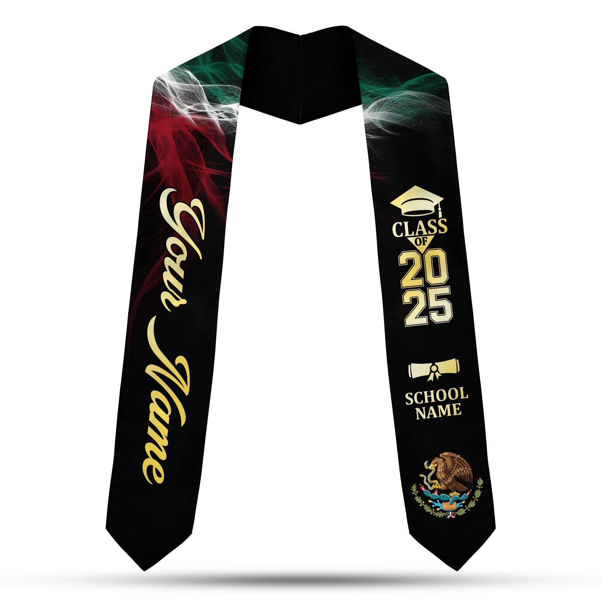 MonkeyVan Custom Mexican Graduation Sash Mexico Graduation Stole 2025 Mexican American Flag Graduation Sash Mexican Graduation M24