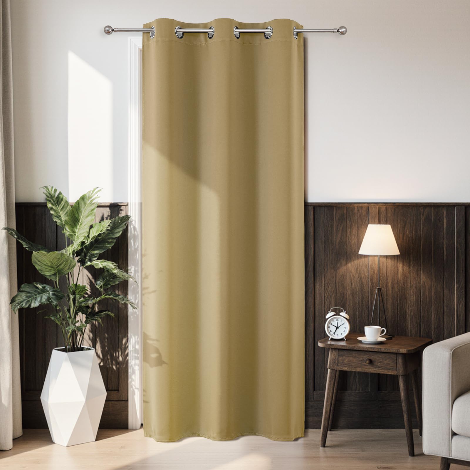 Joydeco Blackout Door Curtain for Doorway Privacy 78 Inches Long, Grommet Closet Curtain for Open Closet, Room Divider for Bedroom Living Room (Beige,