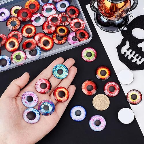 Miniatura 3 de PH PandaHall Cabujones de ojo de cristal de animales de 0.984 in, 50 piezas de azulejos de ojo de dragón aterradores, ojos rojos aterradores, ojos