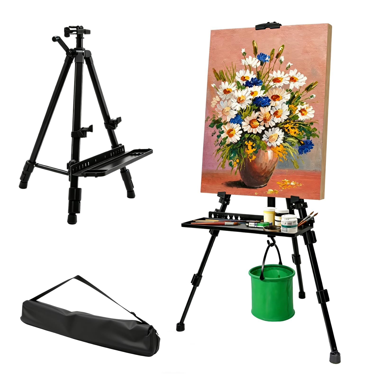 Staffelei für Malerei,Staffelei Stativ, Leichte Feldstaffelei 57-175 cm,Höhenverstellbare Künstlerstaffelei mit Tasche, Tragbare Atelierstaffelei für Malerei & Werbetafeln