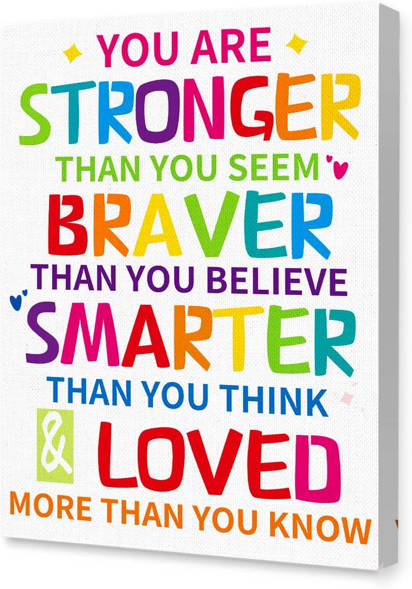 You Are Stronger Canvas Framed Wall Art, Inspirational Wall Decor for Kids Bedroom Bathroom Teen Boys Girls Room Poster, Motivational Wall Decor for Classroom Daycare 12x15 In