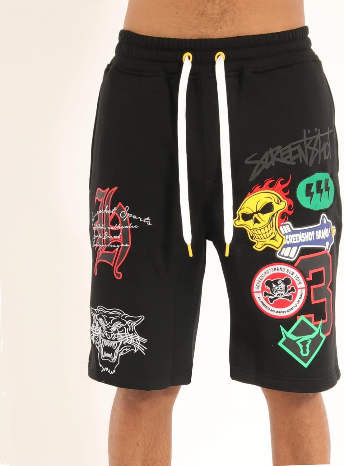 SCREENSHOT Mens Urban NYC Hip Hop Utility Fit Premium Fleece Shorts - Varsity Street Fashion SweatShorts Ribbed Wasteband - Image 4