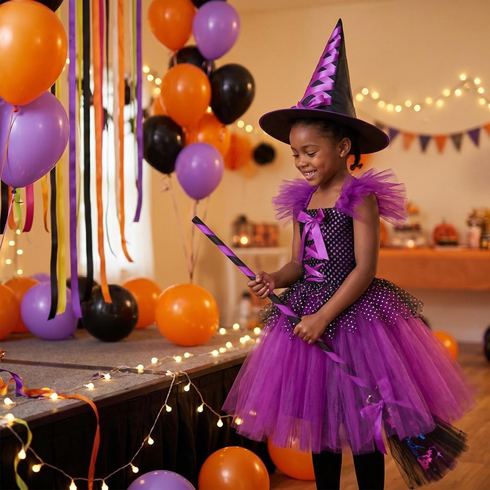 Hexen Kostüm Mädchen Halloween Kostüm Mädchen Karneval Cosplay Halloween Fasching Party Outfits Lila Set Mit Hut Besen Rock Und Umhang Violett Prinzessin Kleid Kinder Witch Costume