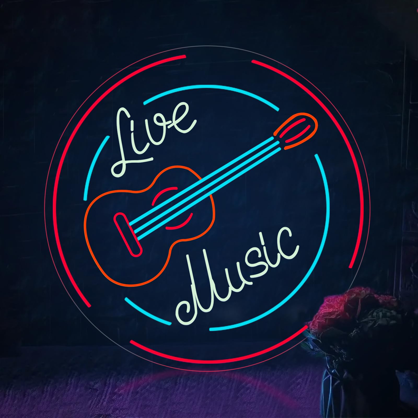 Live Music Neon Sign Dimmable LED Guitar Sign for Business Bar Neon Sign Accessories Light Up for Wall Decor USB Powered Neon Music Signs for Rock and Roll Music Party Bar Music Club Music Studio — image 1