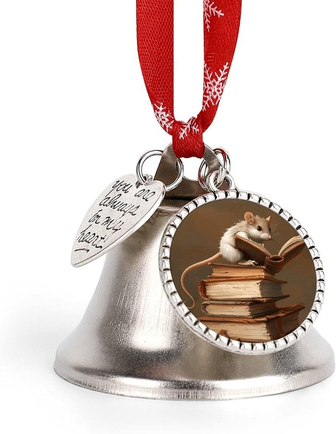 Metal Iron Christmas Bell Ornaments - Cute Personalized Reading A Book Printed Hanging Bells, Elegant & Durable for Christmas Home Party Wedding Decor