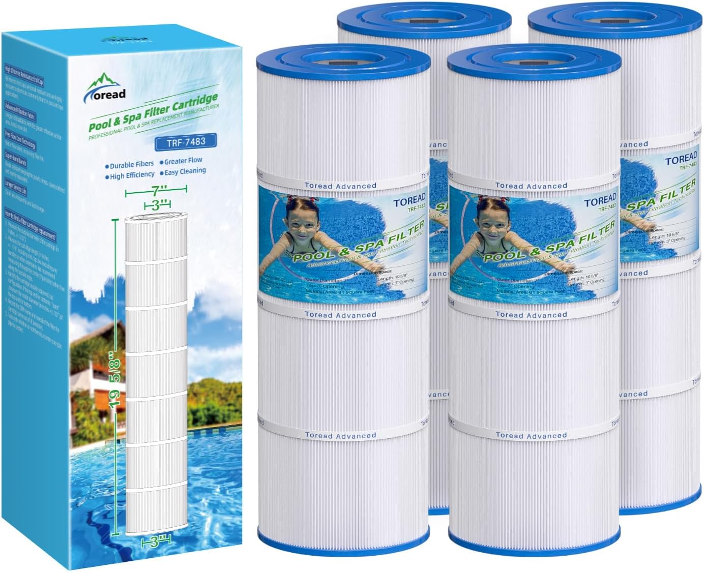 PA81 Pool Filter Replaces Hayward C580E, CX580XRE, Ultral-A3, Unicel C-7483, Hayward SwimClear C3020, C3025, C3030, Filbur FC-1225, FC-6425,4 X 81 sq. ft. Filter Cartridge,L x OD: 19 5/8"x 7"4 Pack