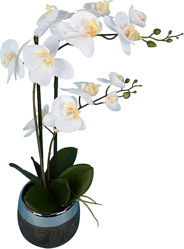 Miniatura 2 de Vickerman Everyday - Falaenopsis artificial blanca de 23 pulgadas para interiores, toque real, maceta de metal, arreglo de plástico y metal duradero