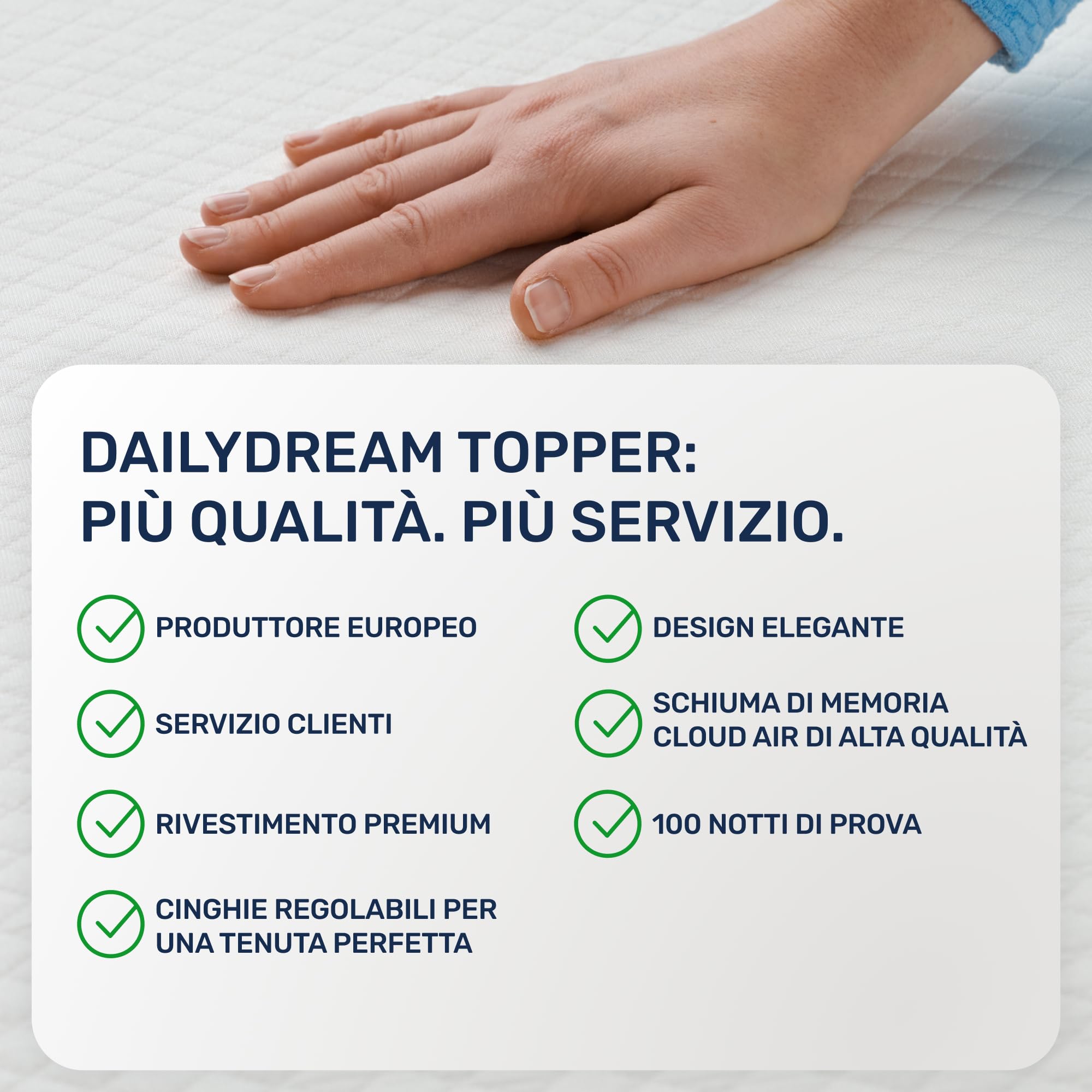 Dailydream Topper singolo 90x200 cm memory foam, altezza 5 cm, «Edition Pure, Model M », Topper per materasso, divano letto o letto da campeggio, Coprimaterasso confortevole