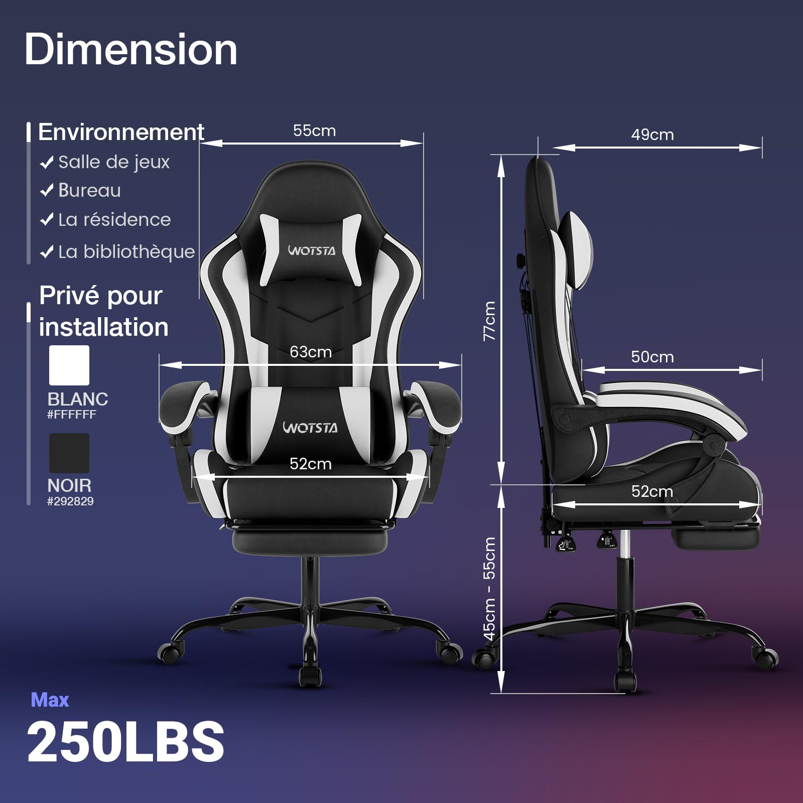 Silla Gaming, Sillón Gamer con Masaje Lumbar, Silla Ergonómica Reposapiés Retractable, Asiento Gaming Cómodo de Cuero, Silla Oficina con Respaldo Inclinable a 135°, Carga 120 KG
