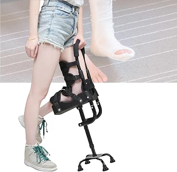 Single Leg Telescopic Walker Knee Crutch, Adjustable Height Walking Aids Pain Free Knee Crutch Hands Free Crutch for Ankle Fractures, Sprains, Calf,Black-Right
