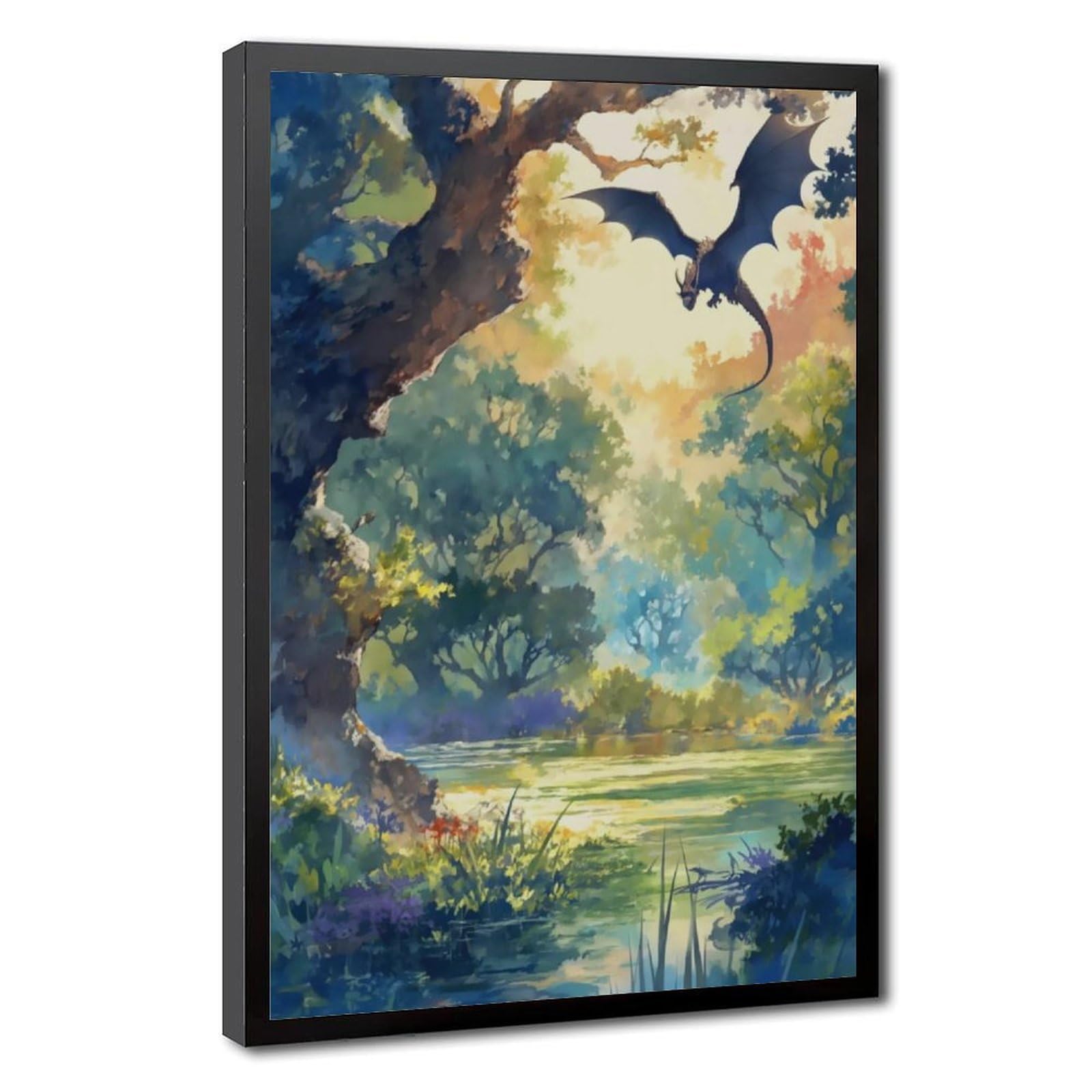 Bareronor Forest Dragon Watercolor Art Canvas Poster Bedroom Decor Landscape Office Room Decor Gift 24" L X 36" W
