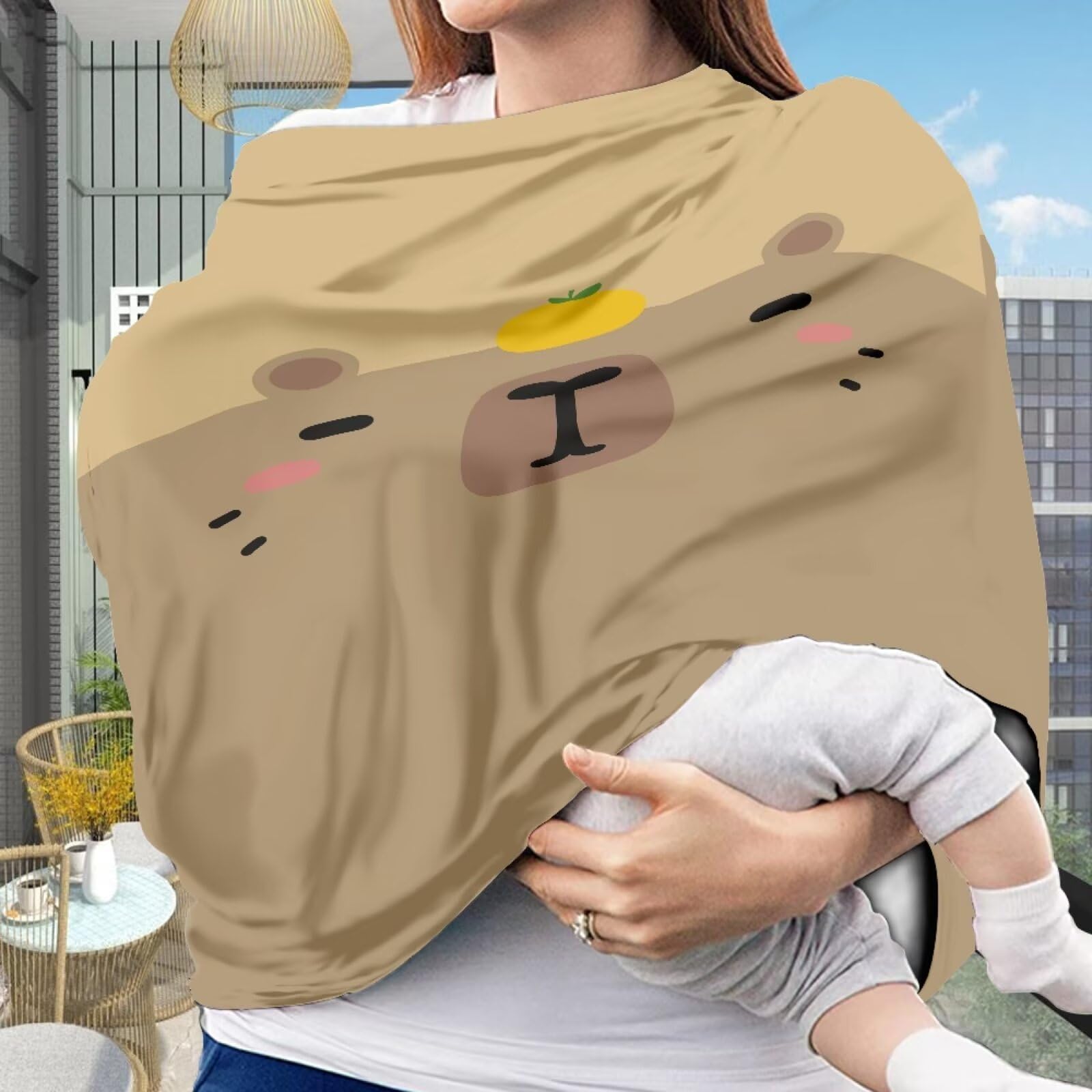 JOAIFO Breathable Car Seat Cover for Babies – Capybara Nursing Cover for Breastfeeding, High Stretchy Stroller Cover, Nursing Cover Up for Breastfeeding