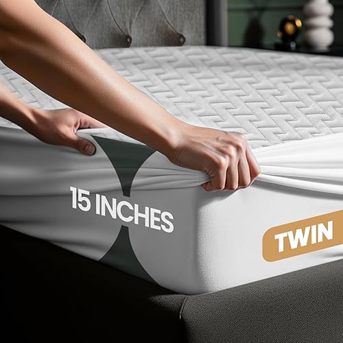 Miniatura 3 de Utopia Bedding Protector de colchón impermeable tamaño individual, funda de colchón de tela suave 3D de alta calidad, se adapta a 15 pulgadas de