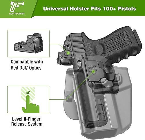 Miniatura 8 de Funda universal OWB para CanikFNWaltherBrowningS&WSarsilmazSigGirsanStoegerBersa  1911, se adapta a más de 100 pistolas, sistema de liberación de