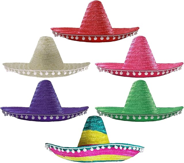 I LOVE FANCY DRESS LTD Mexican Sombrero Hats in Mixed Colours - 6 Pack of Mexican Fiesta Hats for Festivals and Parties (Adult Sized)