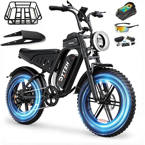 DTTZH Electric Bike with NFC & Password Unlock, Peak 4000/2000/1500W, 60V 30Ah, 48V 15/25Ah E-Bike, 100-60 Miles Electric Motorcycle, 20" Fat Tire Electric Dirt Bike for Adult