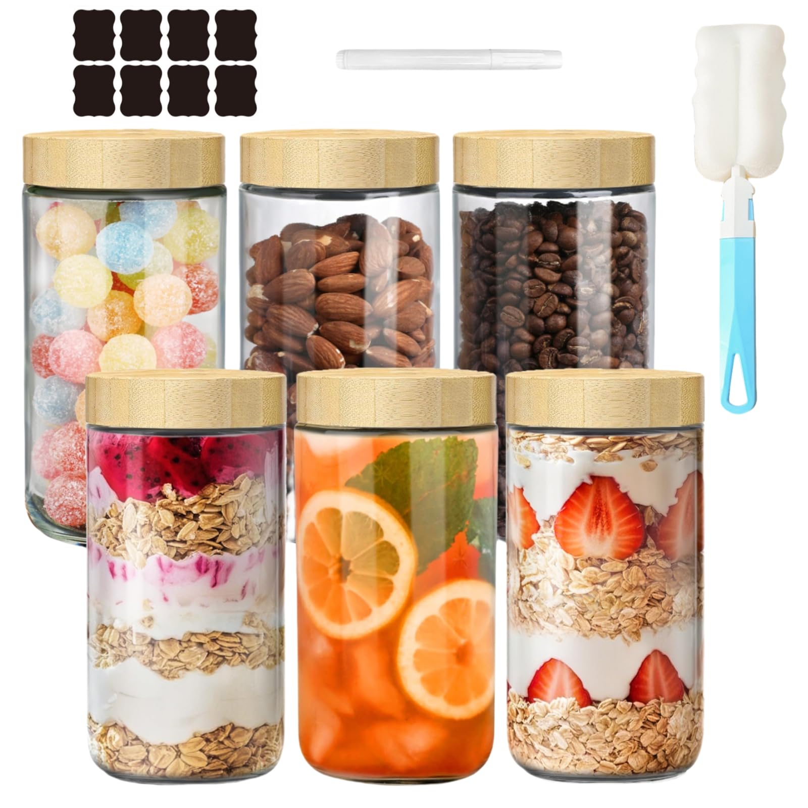 Confezione da 6 barattoli in vetro da 680,4 g, con coperchio a vite, a tenuta stagna, per insalata e yogurt, per snack, cereali, caffè, spezie, decapaggio e preparazione dei pasti (barattoli ermetici