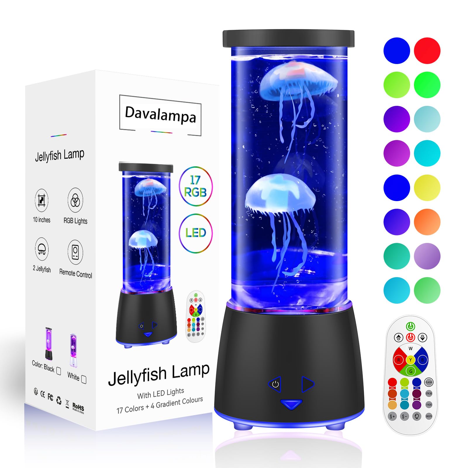 Davalampa Quallen Lampe Lavalampe Led 17 Farbwechsel Steuerbar | Quallenlampe Lavalampen Jellyfish Lamp Groß für Kinder Erwachsene | Tischlampe Nachtlicht Dimmbar | Aquarium Deko Geschenke