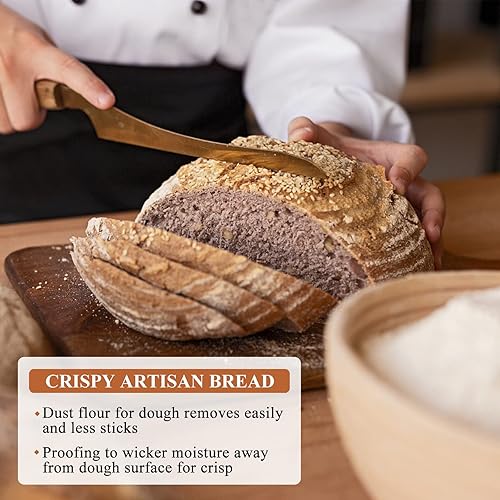 Miniatura 5 de Cestas de prueba Banneton de pan de 9 pulgadas cesta redonda a prueba de masa madre para hacer pan artesanal para panaderos profesionales y caseros,