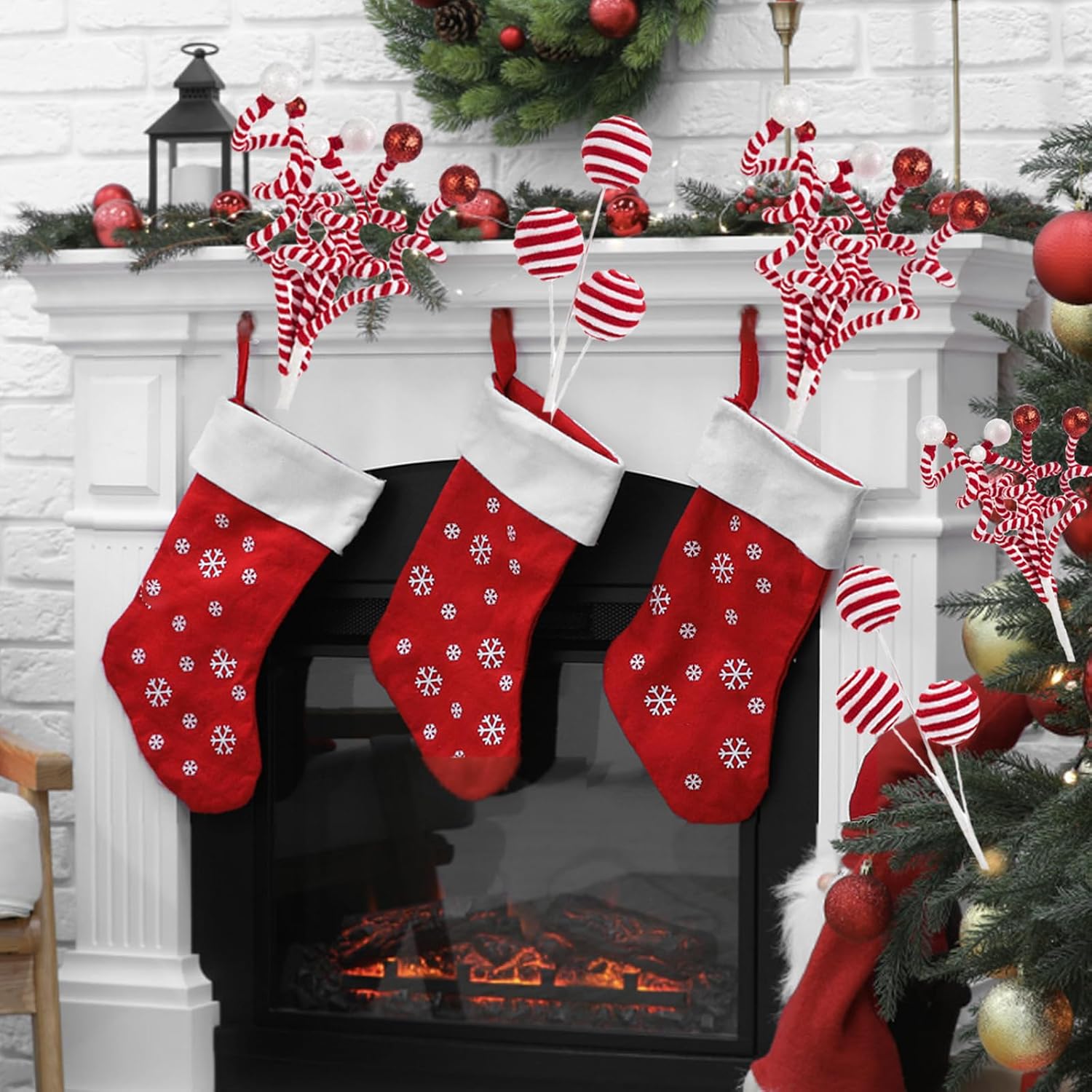 Christmas Decoration - 4Pcs Artificial Twist Candy Branches Red & White Candy Canes Christmas Tree Curly Pick for Xmas Tree Topper, Vase Filler, Craft Wreath, Home Holiday Party Decor