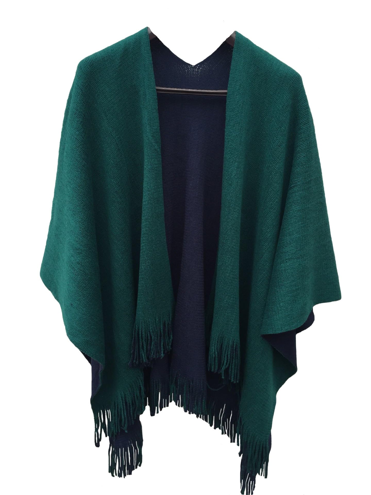 Womens Reversible Knitted Poncho Cape Oversized Christmas Scarf Blanket Shawl Wrap, Green, L