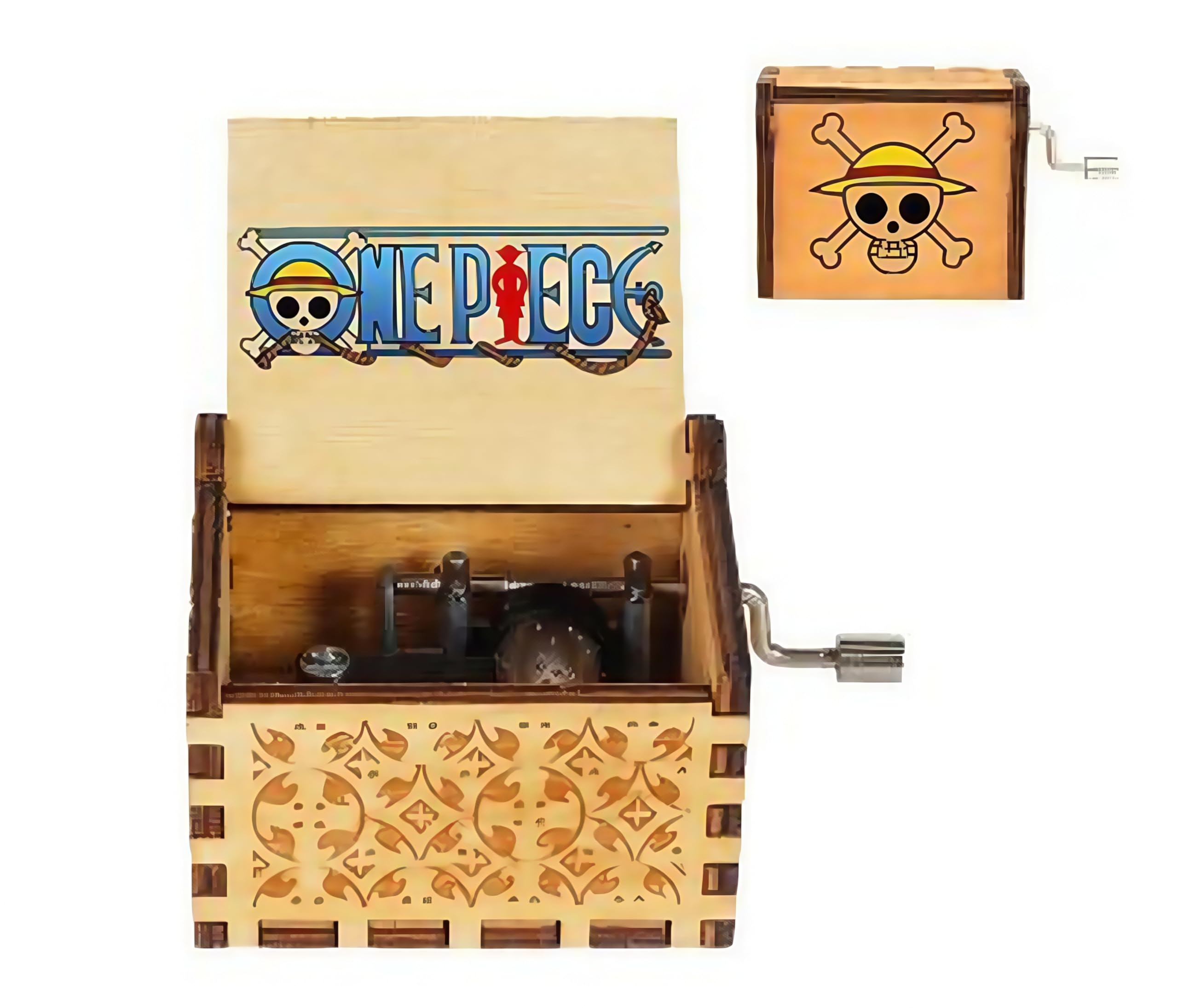 One Piece Titanium Music Box Toy Wooden Hand Crank Engraved Vintage Birthday Halloween Christmas Valentine's Day Gift