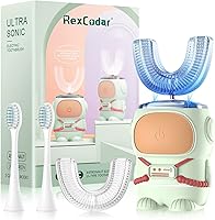 Vista 2 de RexCodar Cepillo de dientes eléctrico ultrasónico en forma de U para niños, IPX7 impermeable, cinco modos de limpieza, astronauta de dibujos Verde