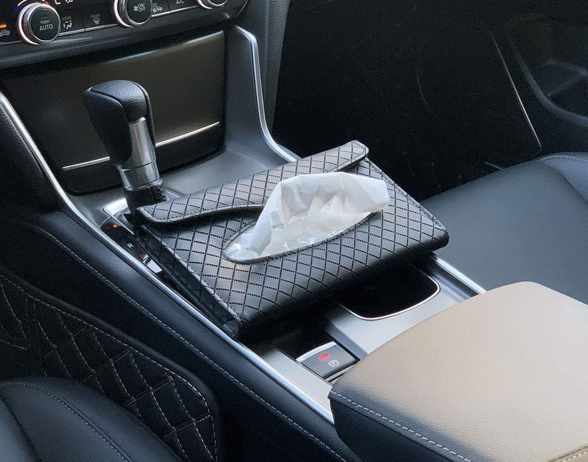 BITTZOOT Car Tissue Holder,Leather Tissue Holder,Car Visor Tissue Holder,Hanging Tissue Holder,Premium PU Leather Car Tissue Holder Visor for Universal car (Black 2