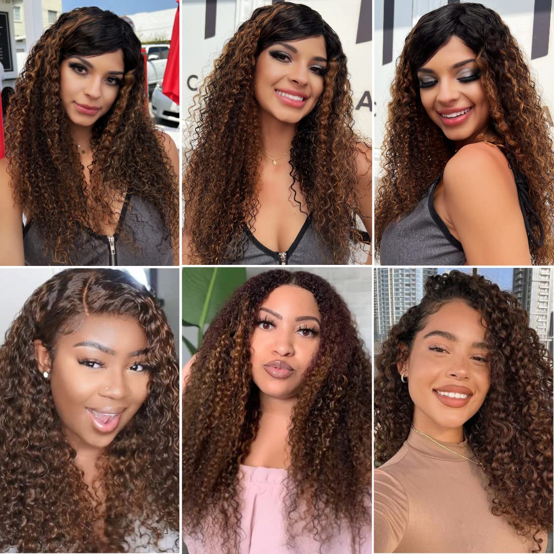 Sunber 12A Ombre Brown Curly Human Hair 3 Bundles 100% Brazilian Virgin Jerry Curly Human Hair Extensions Brown Highlight Weaves Piano Color (16 18 20) Inch Two Tone FB30 Brown Color
