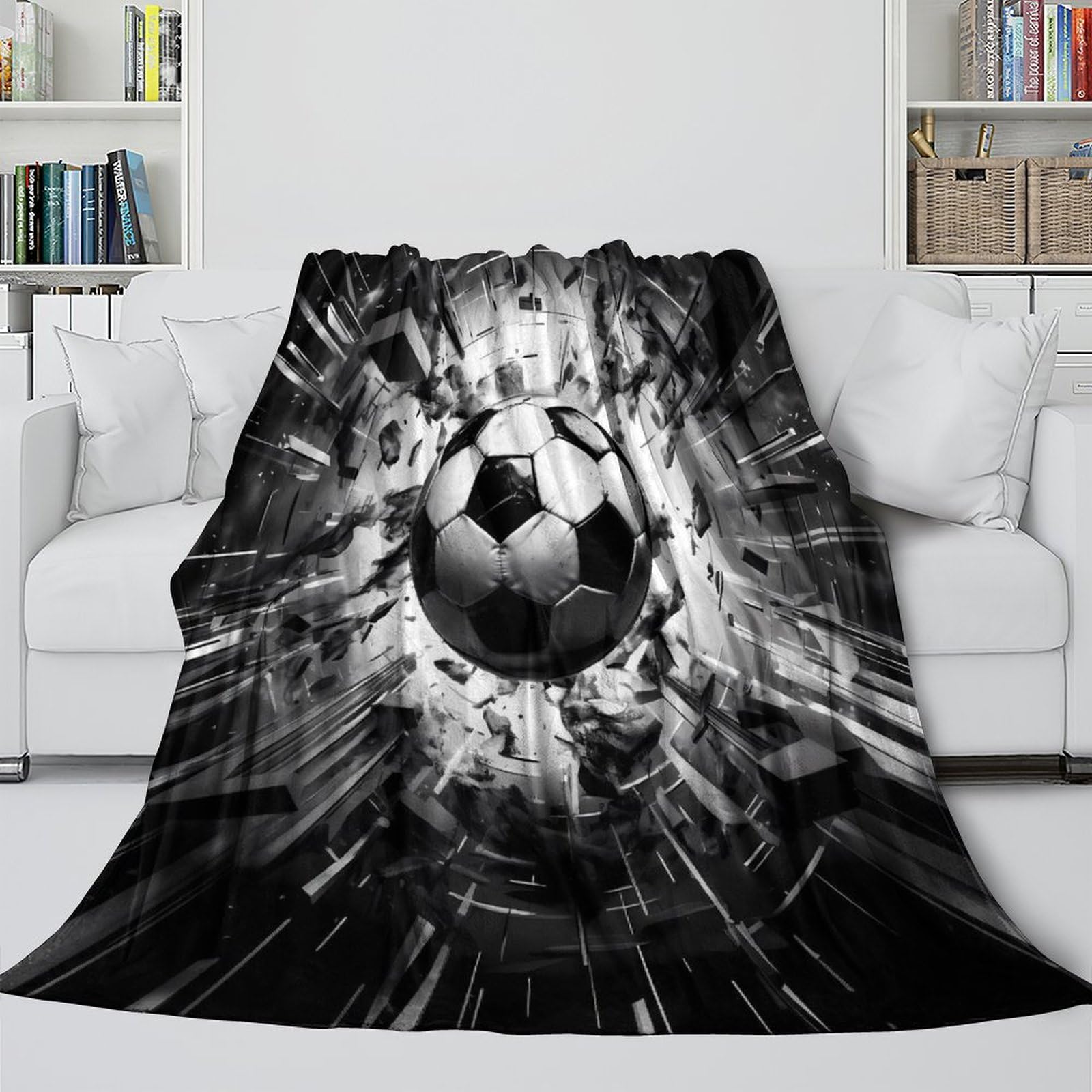 stampa 3D SoccerBallImpact coperta da viaggio microfibra biancheria da letto compatta coperta da viaggio morbida per regali per chi viaggia per lavoro DynamicSportsArt 80×90inch(200x230cm)