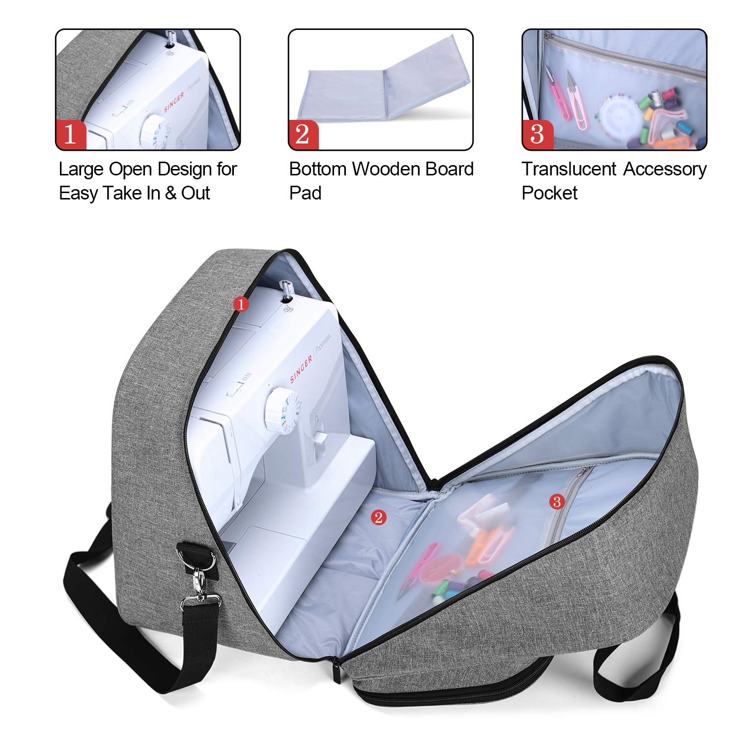 Yarwo Bolsa para Máquina de Coser, Maletas de Transporte Máquinas de Coser Adecuado para la Mayoría de Las Máquinas de Coser, Gris con Patrón de Flecha